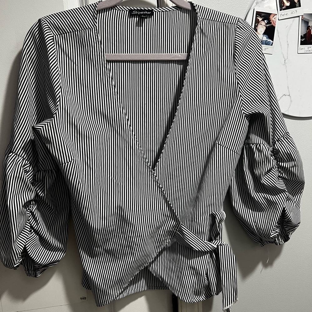 Stripped wrap blouse
